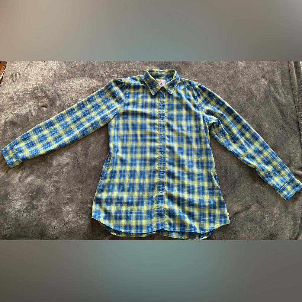 Burton DryRide Plaid Flannel Long Sleeve Button Down Shirt Green Blue Size Large
